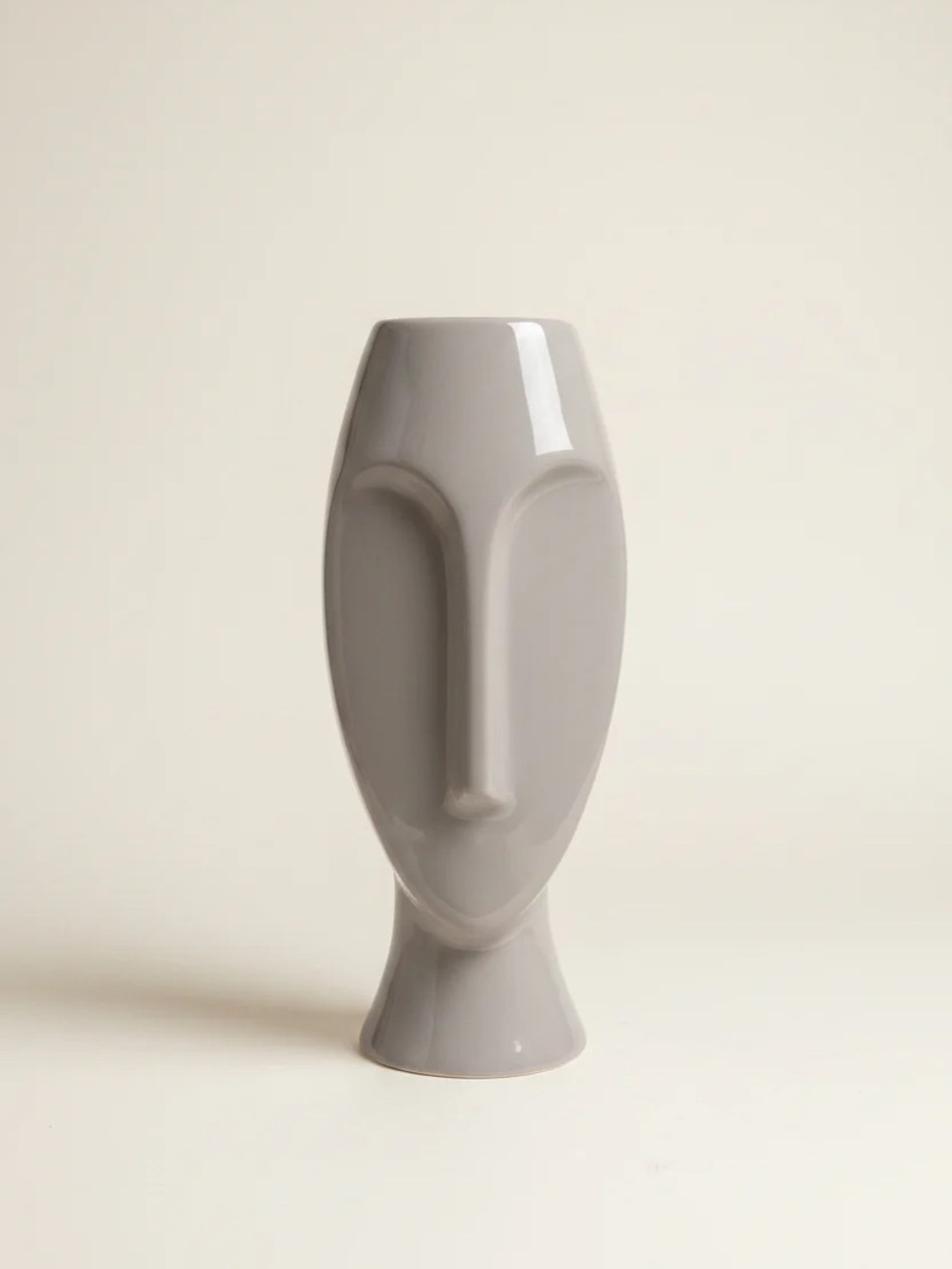 Pier 1 Taupe Ceramic Abstract Face Vase | Modern Sculptural Decor